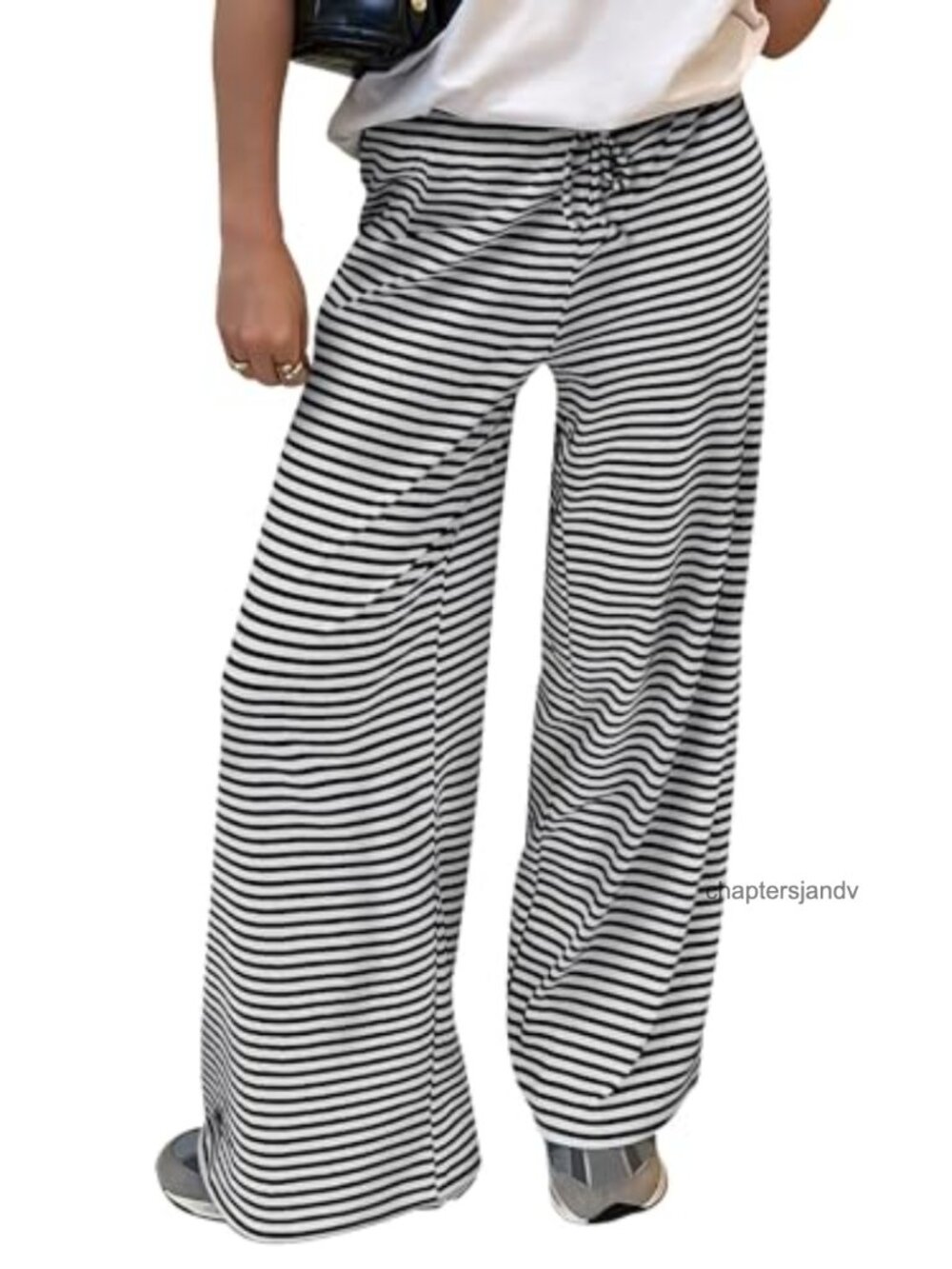 Women's striped wide leg sweatpants, drawstring high waist, pockets